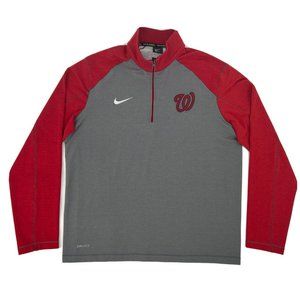 Washington Nationals Shirt Mens L Red Gray‎ Nike BSBL Dri-Fit 1/4 Zip Pullover